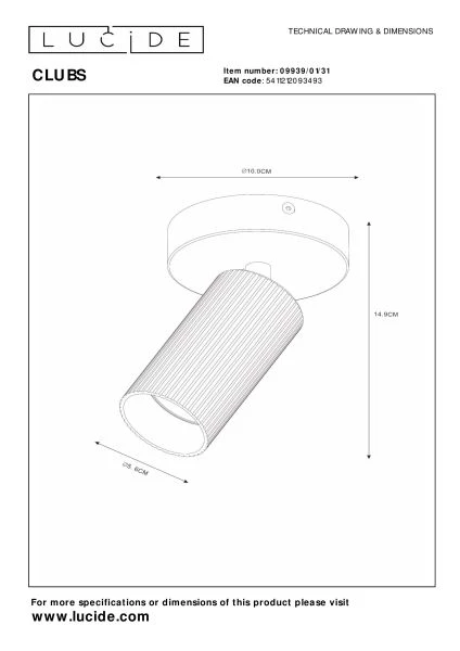 Lucide CLUBS - Deckenstrahler - 1xGU10 - Weiß - technisch